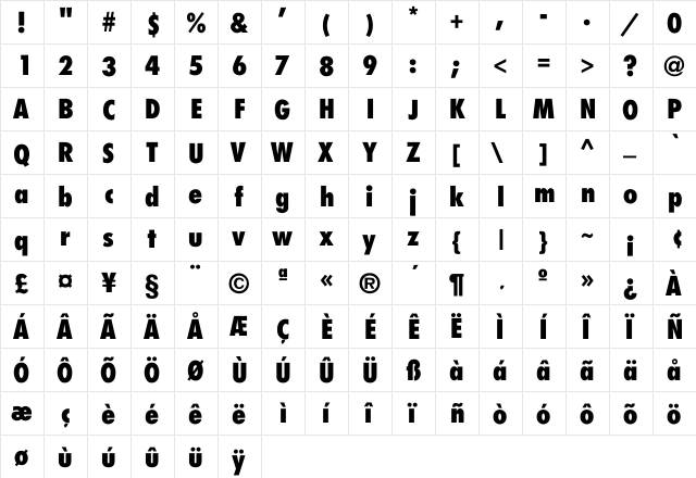 Everest Heavy Bold Reg Regular  glyph index