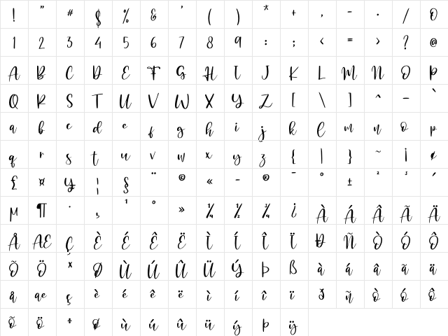 Morning Girls - Personal Use Regular  glyph index