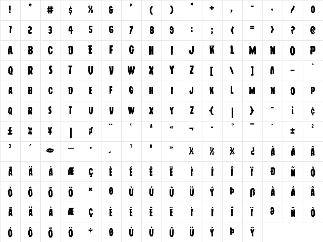 Young Frankenstein Regular  glyph index