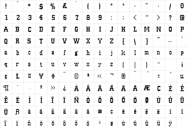 Western Regular001.001  glyph index