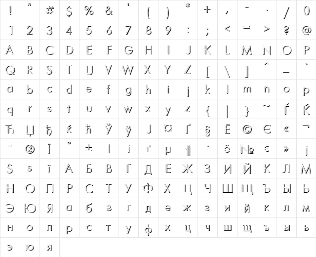 FuturaFuturisVolumeC Regular  glyph index