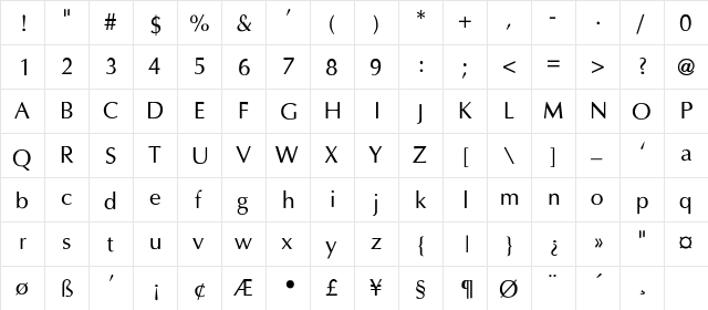 Eppley-Thin Regular  glyph index