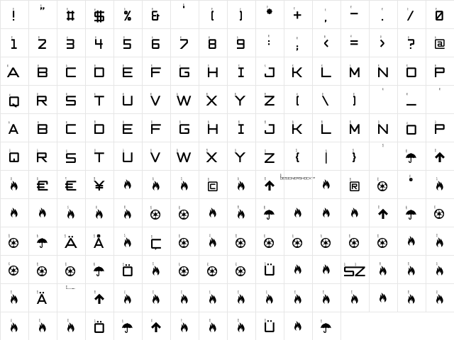 DS GS55 Regular  glyph index