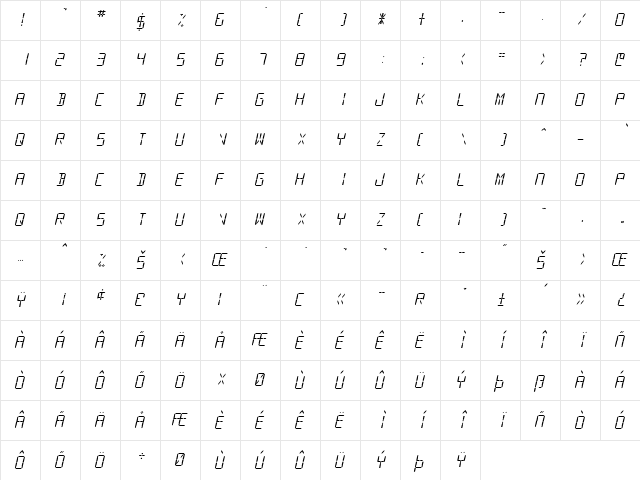 SF Digital Readout Medium Oblique  glyph index