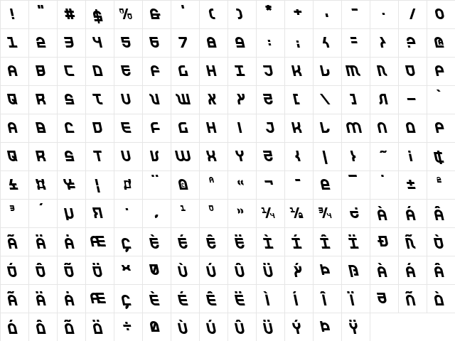 Trek Trooper Leftalic Italic  glyph index