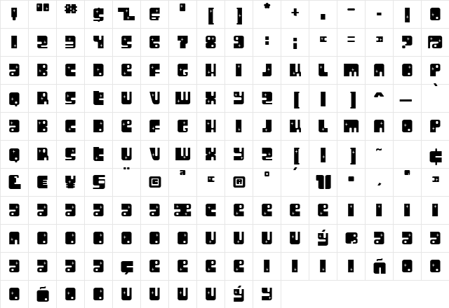 BooHoo Regular  glyph index