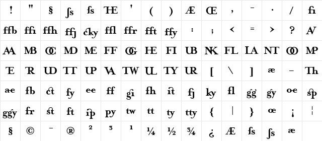 MrsEavesJustLig Bold  glyph index