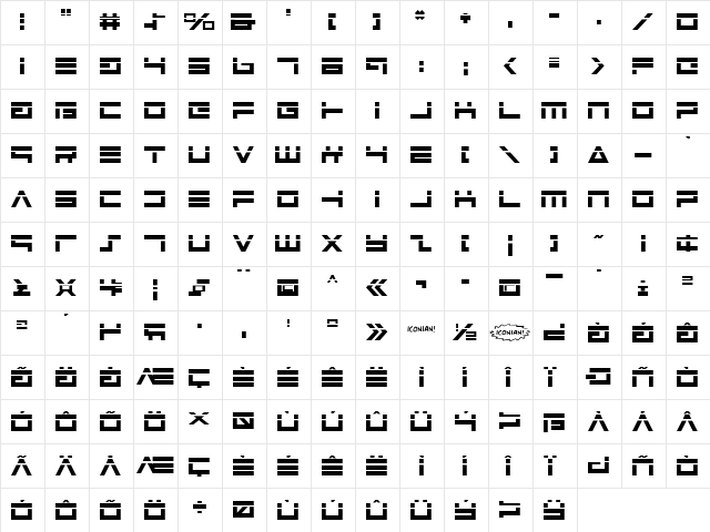 Avenger Laser Regular  glyph index