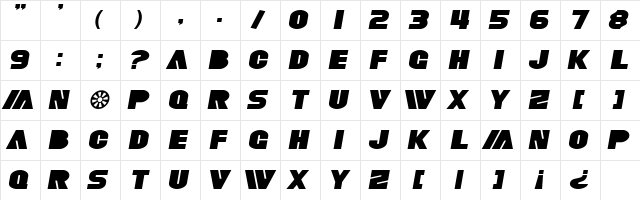 SF Fortune Wheel Extended Italic  glyph index