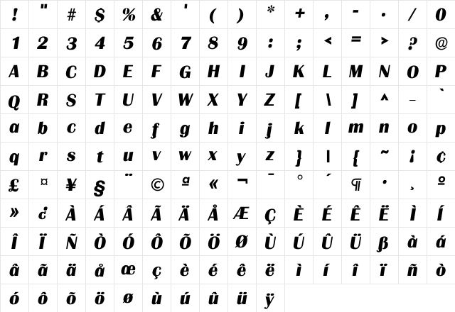 Igrenoble ExtraBold  glyph index