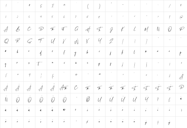 Hunthers Dwayne Regular  glyph index