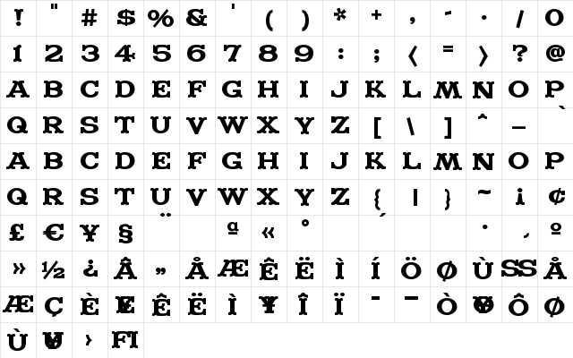 MADFONT Regular  glyph index