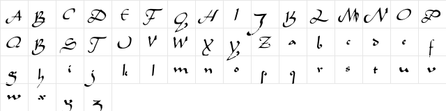 Caliph Regular  glyph index