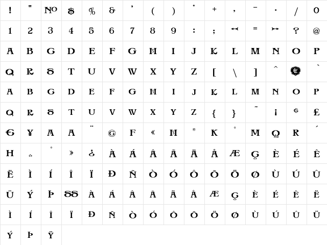 LHFBigTopREG Regular  glyph index