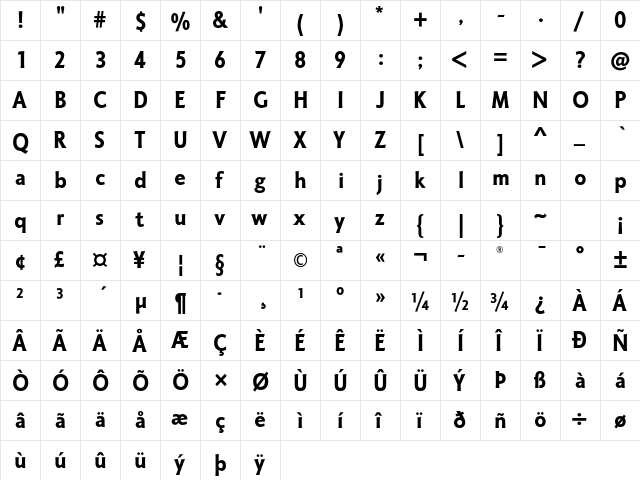 Octone ITC Std Bold  glyph index