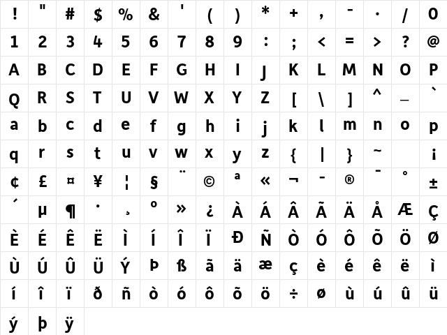 Depot Bold  glyph index