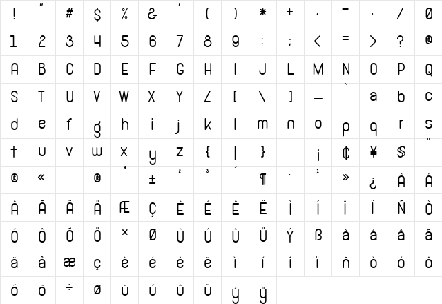 Hamburge Regular  glyph index