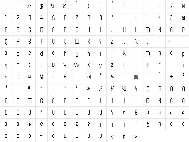 Futurama Light  glyph index