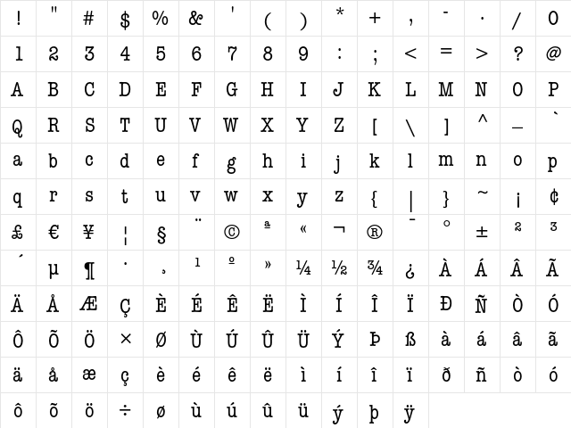 ITC American Typewriter LT Condensed  glyph index