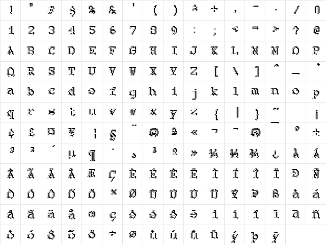 Rough26 Becker Regular  glyph index