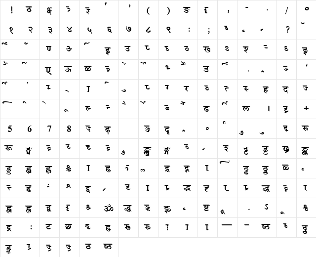 AkrutiDevVidya Outline  glyph index