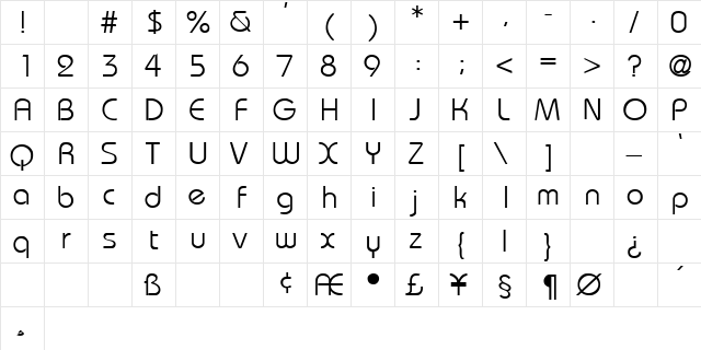 WashingtonMetro Bold  glyph index