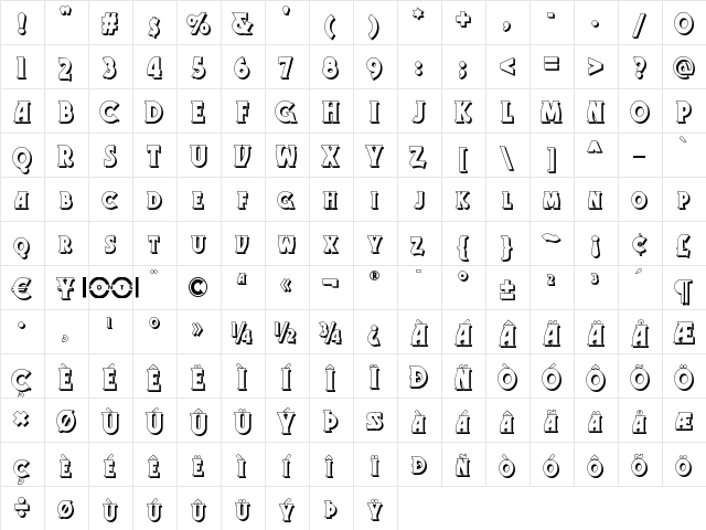 Gramophone Shaded NF Regular  glyph index