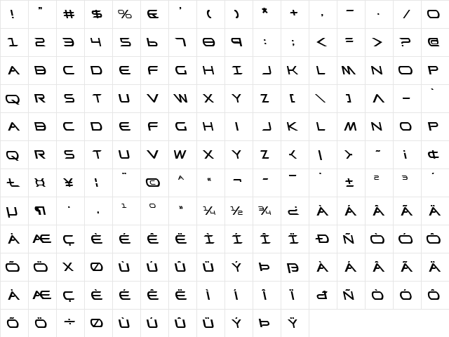 Promethean Leftalic Regular  glyph index