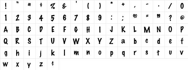 MarkerFeltThin Regular  glyph index
