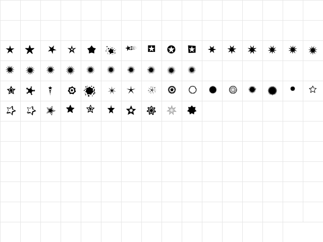 PizzaDude Stars Regular  glyph index