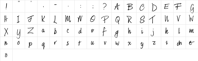 CatercareScript Regular  glyph index