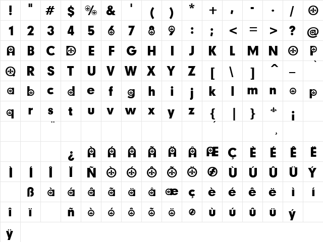 French Participants Regular  glyph index