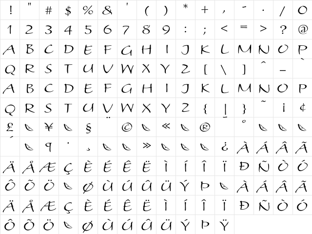 Alhambra Regular  glyph index