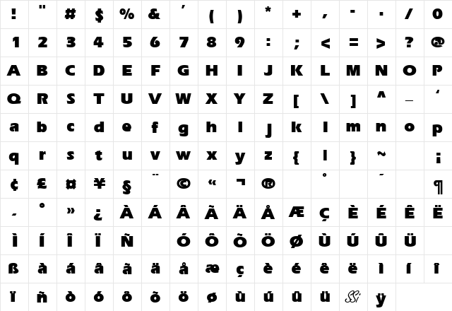 SpeedoBlackSSK Bold  glyph index