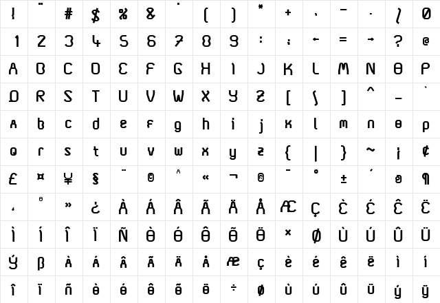 Coma01 Bold  glyph index