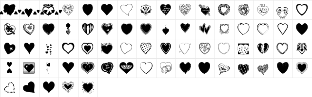 Hearts Galore Regular  glyph index