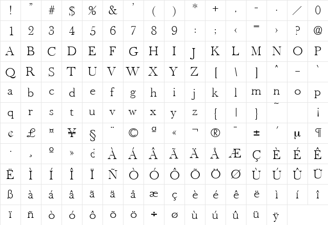 BaskervilleOld-Serial-ExtraLig ht-Regular  glyph index