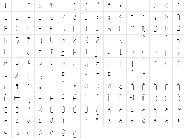 Icklips Regular  glyph index