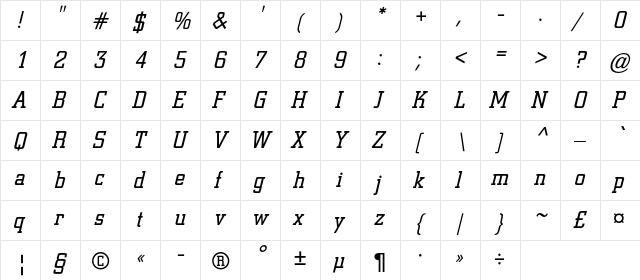 ColiseumC Italic  glyph index