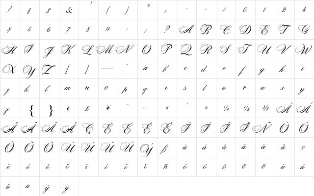 Citadel Script AT Regular  glyph index