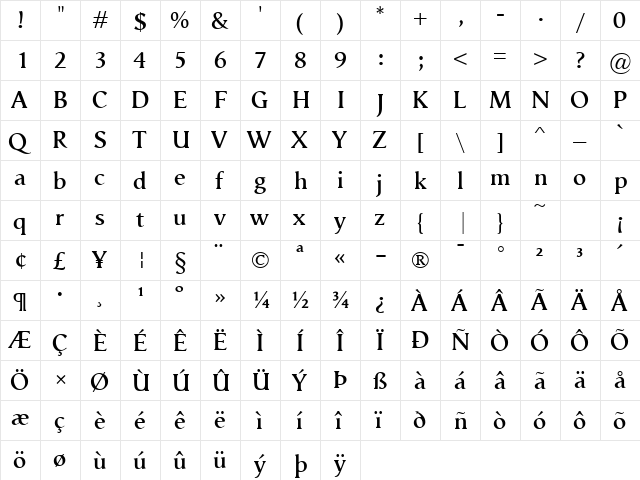 Vega antikva SemiBold  glyph index