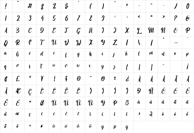 Moonday Regular  glyph index