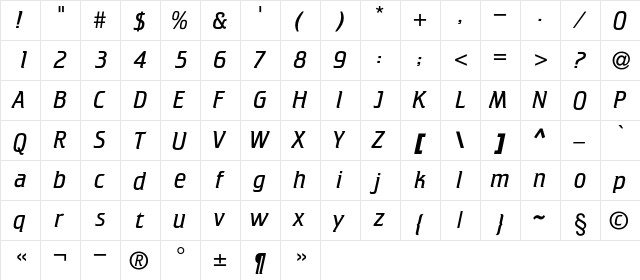 CricketLight Regular  glyph index