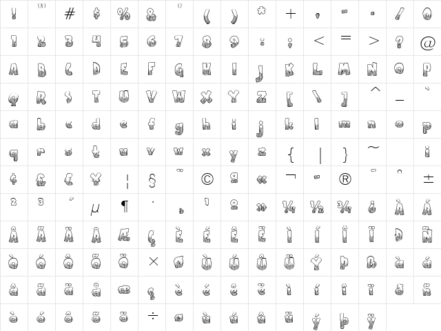 Apple Boy BTN Scratch Regular  glyph index