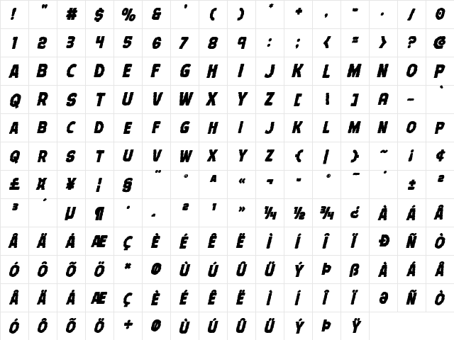 Terror Babble Bold Italic Bold Italic  glyph index