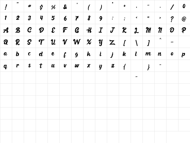 Habisa Regular  glyph index