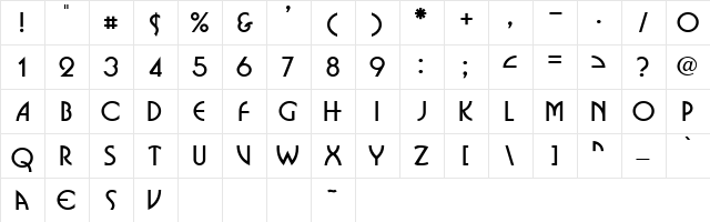 Fruitland Regular  glyph index