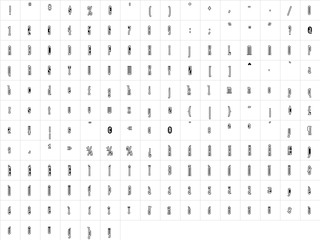 Modula Outlined  glyph index