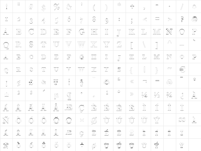 HadronCapsOutline Regular  glyph index