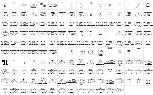ThunderbirdDRegOu1 Regular  glyph index